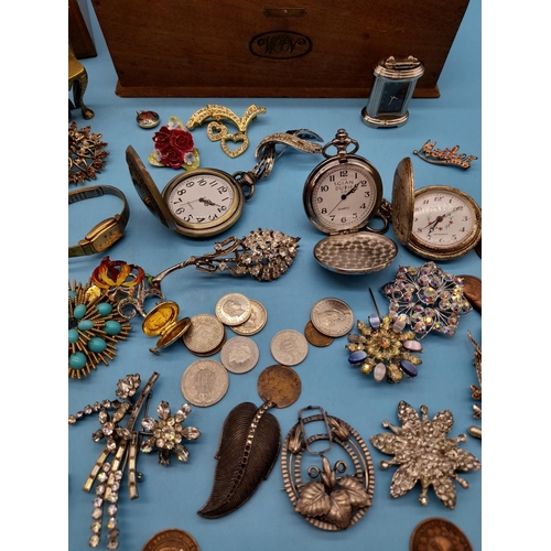 539 - Box of Assorted Items to include Pocket Watches W/O, Costume Jewellery, Coins, etc.