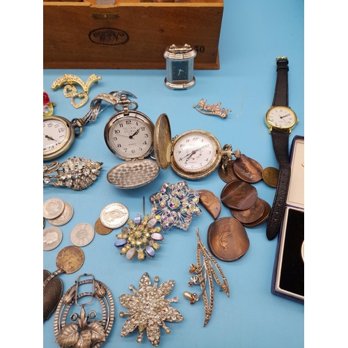 539 - Box of Assorted Items to include Pocket Watches W/O, Costume Jewellery, Coins, etc.