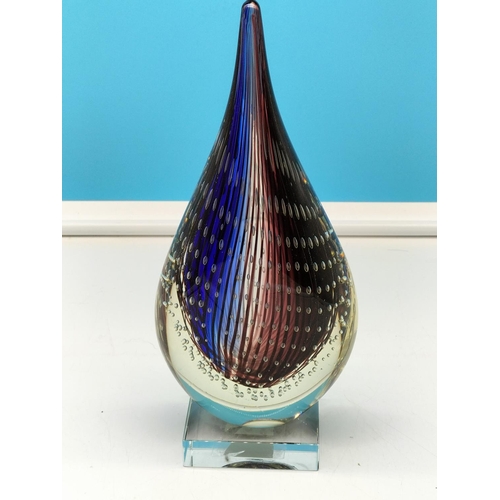 55 - Coloured Glass Controlled Bubble Teardrop Ornament. 27cm Tall.