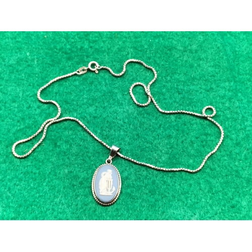 59 - Silver 925 Necklace with Wedgwood Jasper Pendant.