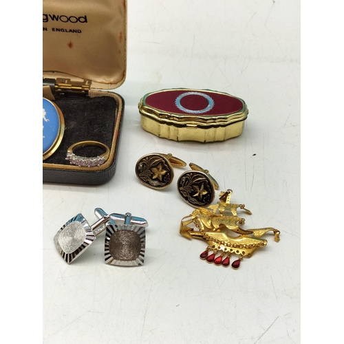 65A - Collection of Yellow Metal Costume Jewellery and Compacts.