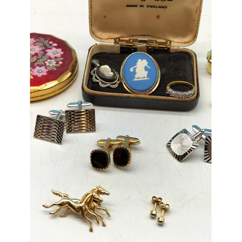 65A - Collection of Yellow Metal Costume Jewellery and Compacts.