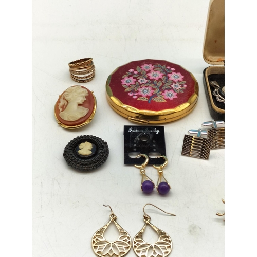 65A - Collection of Yellow Metal Costume Jewellery and Compacts.