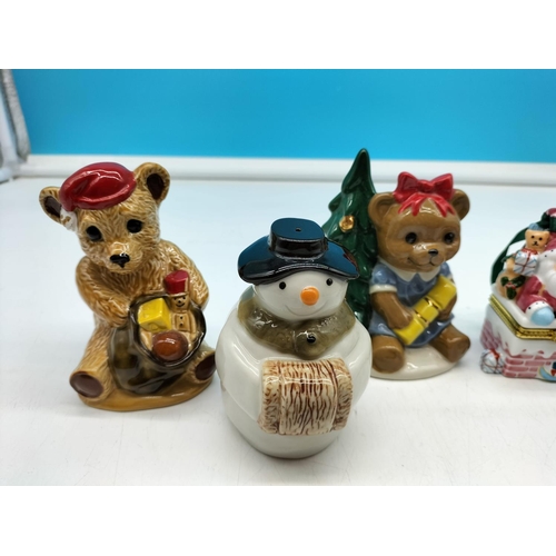 96 - Wade 10cm Christmas Bears (2), Annabell Teddy Figure,  Snowman Salt Cellar, Portmeirion Hinged Santa... 