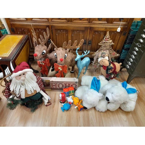 570 - Collection of Christmas Items to include Vintage 58cm Light Up Reindeer (2), Large Plush Polar Bears... 