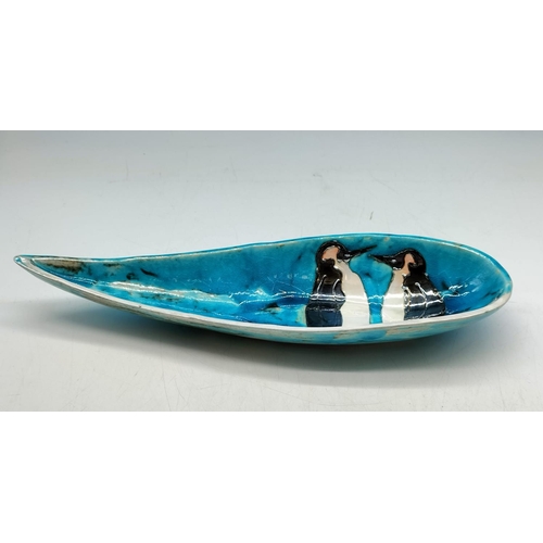 49 - Lise B Moorcroft 2012 Tubelined Penguin Design Dish. Signed to Base. 33cm x 10cm