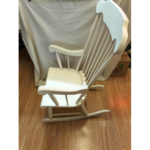 107 - White Painted Rocking Chair. 106cm High, 59cm x 44cm. Seat Height 41cm. Rocker Length 75cm. Collecti... 