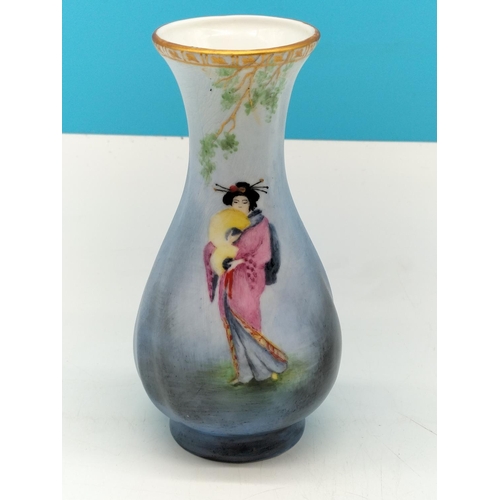 11 - Hand Painted Geisha Girl 14.5cm Vase. Marked J.T.B. 05 to Base.