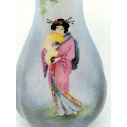 11 - Hand Painted Geisha Girl 14.5cm Vase. Marked J.T.B. 05 to Base.