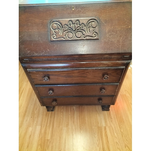 143 - Wooden Writing Bureau with 3 Lower Drawers and Stationery Area. 100cm High, 77cm x 48cm. Collection ... 