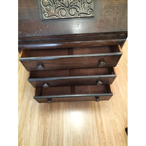 143 - Wooden Writing Bureau with 3 Lower Drawers and Stationery Area. 100cm High, 77cm x 48cm. Collection ... 