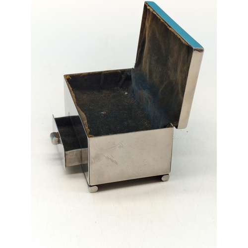 187 - 1930's Chrome Box. Lined. 9cm High, 13cm x 8cm.