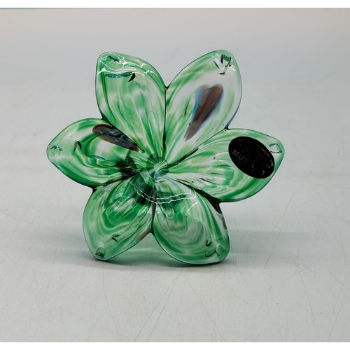 19 - Murano Glass Flower Ornament with Original Sticker. 12cm x 11cm x 11cm.