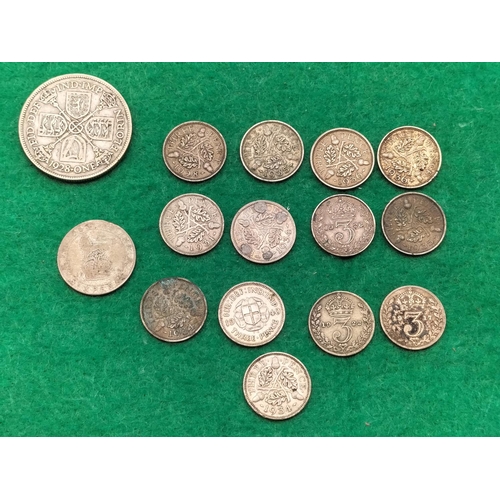 208 - British Pre 1947 .500 Silver Coins. 31 Grams.