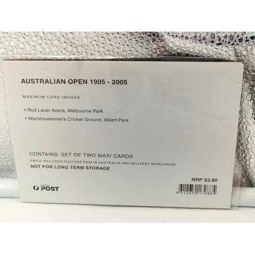 264 - Australian Open 5 Dollars Uncirculated Commemorative Coin and Stamps. 1905-2005. Plus Stamp Pack.