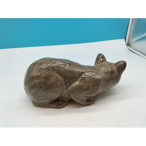 272 - Large Pottery Cat Figure. 13cm High, 31cm x 16cm.