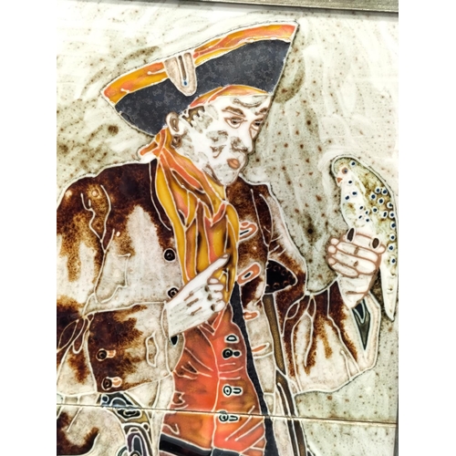 289 - Framed Maws Tile 'Long John Silver Pirate' Picture. 44cm x 24cm.