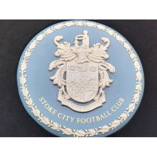 290 - Framed Wedgwood Jasper 'Stoke City FC' Plaque Presented to the Away Team 1980's. 39cm x 39cm.