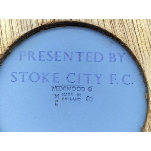 290 - Framed Wedgwood Jasper 'Stoke City FC' Plaque Presented to the Away Team 1980's. 39cm x 39cm.