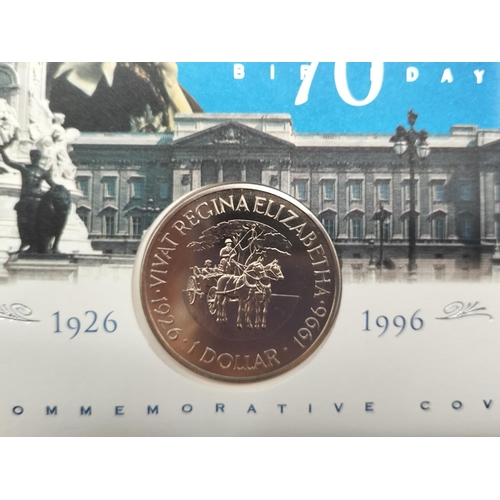 301 - Bermuda Queen Elizabeth II 70th Birthday Uncirculated 1 Dollar Commemorative Coin and Stamps 1926-19... 