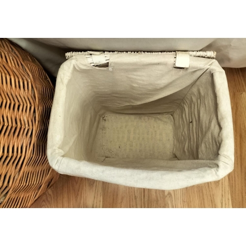 309 - Two Lidded Wicker Laundry Baskets Plus Two Irons. One New, One Open but Unused. Largest Laundry Bask... 