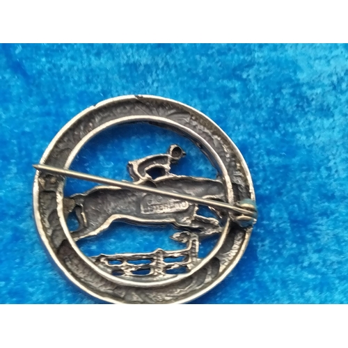 31 - Sterling Silver Brooch depicting Horse and Rider Jumping a Fence. Requires Clasp.