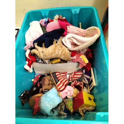 317 - Tub of Mixed Vintage Dolls, Dolls House Furniture, etc.