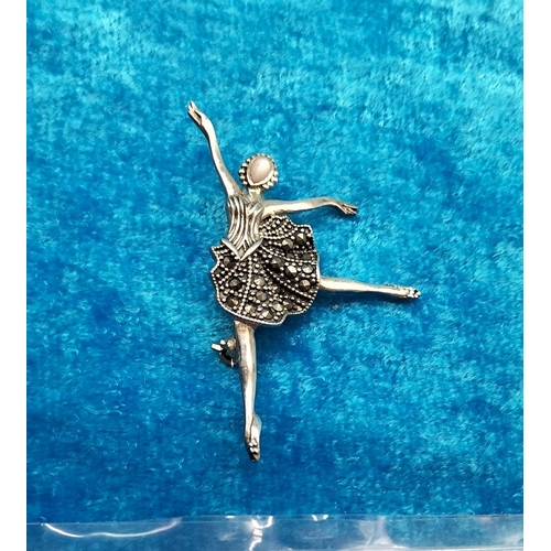 32 - 925 Silver 'Ballerina' Brooch set with Marcasite and Mother of Pearl.