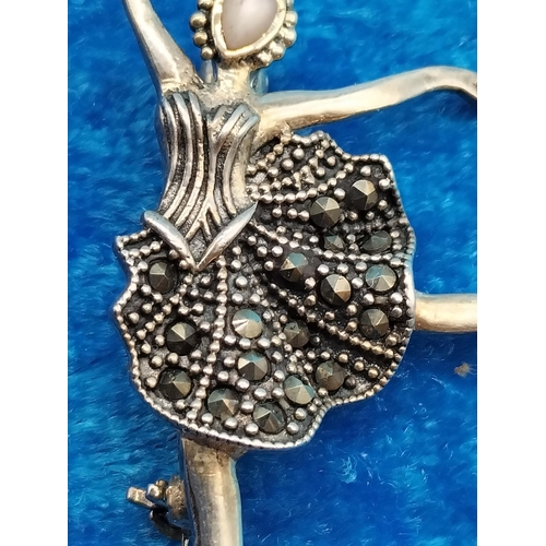 32 - 925 Silver 'Ballerina' Brooch set with Marcasite and Mother of Pearl.