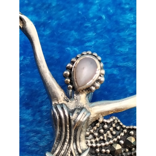 32 - 925 Silver 'Ballerina' Brooch set with Marcasite and Mother of Pearl.