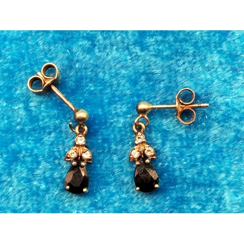 33 - Hallmarked 375 9ct Gold Diamond and Sapphire Drop Earrings.