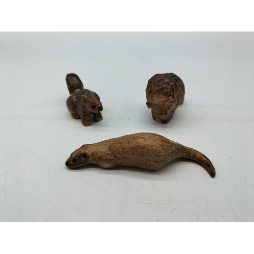 36 - Vintage Cornwall Studio Pottery Figures of a Bison, Otter and Squirrel. Largest 12cm Long.