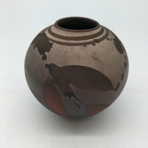 39 - Simon Rich Studio Pottery Raku Fired 10cm Vase. Artist Mark to Base.