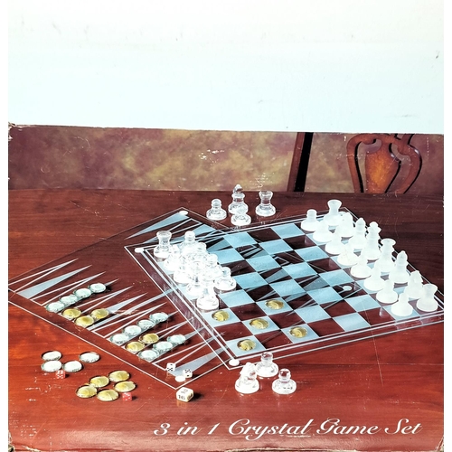 391 - Boxed 3 in 1 Crystal Game Set - Chess, Draughts and Backgammon.