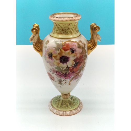 4 - Rudolstadt Porcelain (Germany) Hand Painted 24cm Twin Handled Vase. c1904-1924.