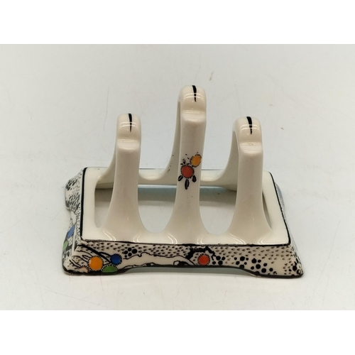 40 - 1930's Crown Ducal Art Deco Toast Rack. Reg No 742838. 8cm High x 11cm.