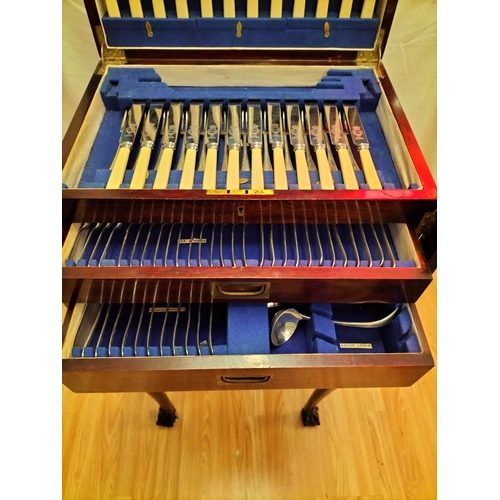 406 - 19th Century Cutlery Cabinet on Stand with Flush Brass Fittings complete with Cutlery. 102cm High, 4... 