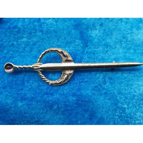 412 - 2 x Scottish Sword Brooches (1 stamped Mizpah) plus a Kilt Pin.