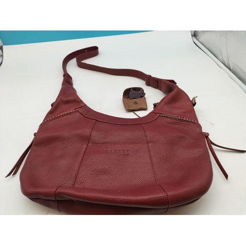 418 - Radley Red Leather Handbag. 37cm x 26cm x 10cm.