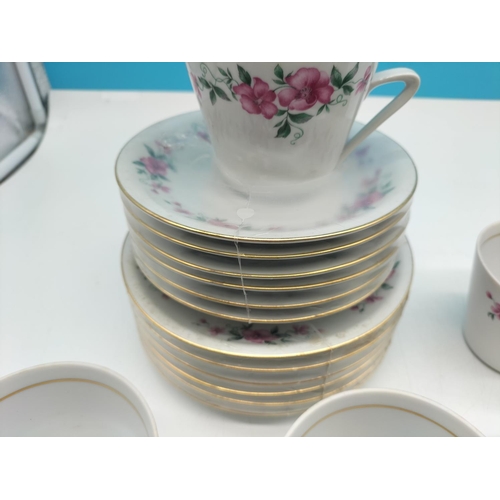 453 - Boxed Alfoldi Porcelan (Hungary) Trios (6) in a Floral Pattern. Plates and Saucers Still Sealed.