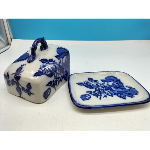 459 - English Ironstone Blue and White Butter/Cheese Dish. 13cm high, 19cm x 14cm