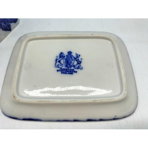 459 - English Ironstone Blue and White Butter/Cheese Dish. 13cm high, 19cm x 14cm