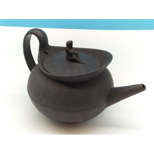 505 - Rare late 18th early 19th century Wedgwood Black Basalt 'Sybil' Teapot. 18cm High x 28cm.