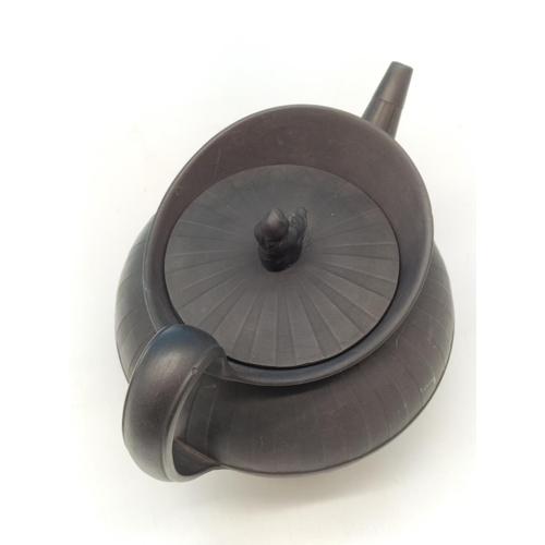 505 - Rare late 18th early 19th century Wedgwood Black Basalt 'Sybil' Teapot. 18cm High x 28cm.