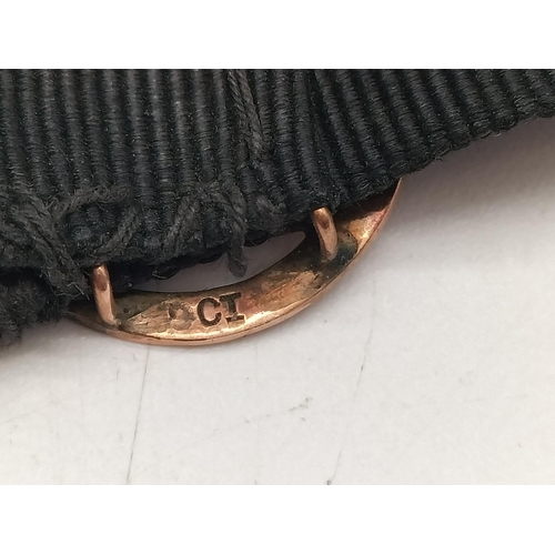 507 - Victorian Silk Ribbon Mourning Bracelet with 9ct Gold Gothic Script Letter 'R'.