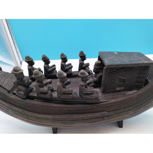 528 - Early 20th Century Wooden Balinese Tribal Boat on Modern Stand. 38cm High, 61cm x 14cm. Slight A/F.