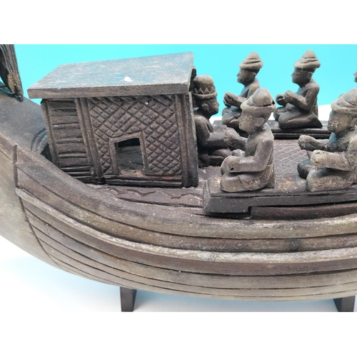 528 - Early 20th Century Wooden Balinese Tribal Boat on Modern Stand. 38cm High, 61cm x 14cm. Slight A/F.