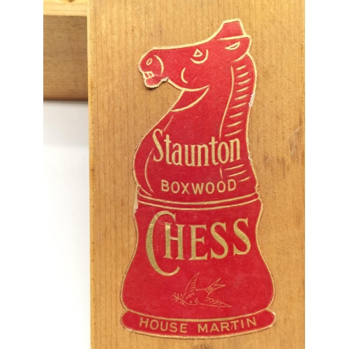 58 - Staunton Boxwood House Martin Chess Set in Original Box. Complete