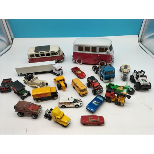 613 - Collection of Play Worn Toy Cars/Lorries to include a VW Campervan Lamp (requires rewire).