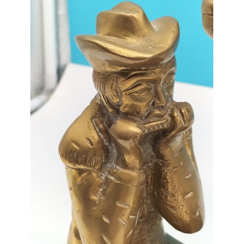 64 - Heavy Brass 'Cowboy and Horse' Figure. 26cm high, 32cm x 19cm.